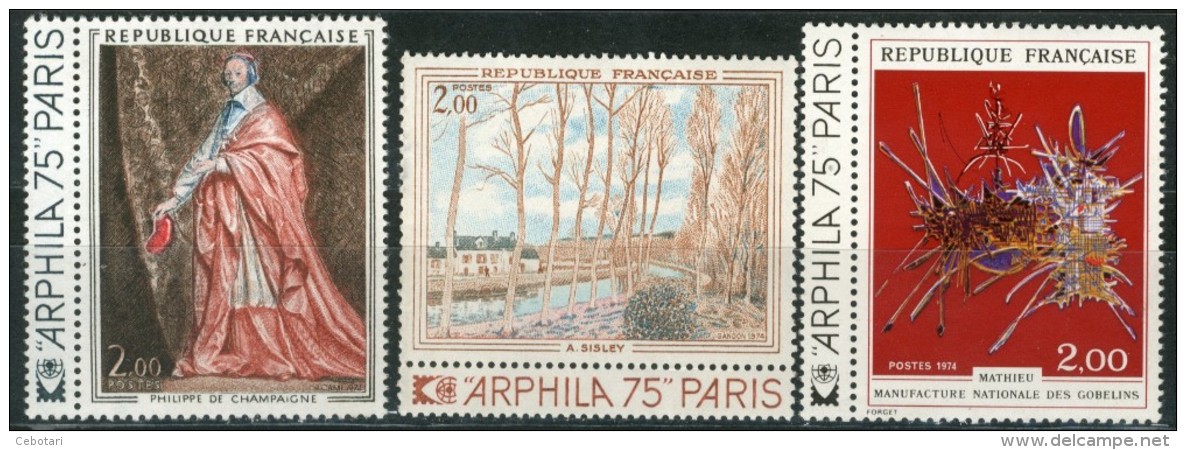 FRANCIA / FRANCE 1974** - "Arphila 75" - Paris - 3 Val. MNH  Come Da Scansione - Nuovi