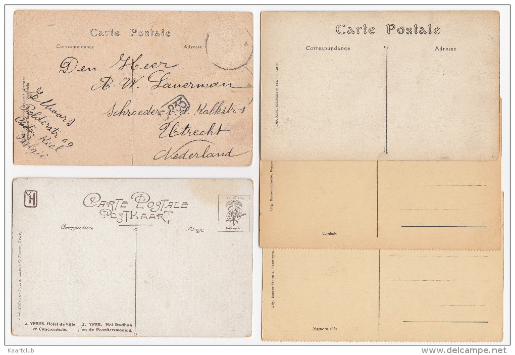 5 Postkaarten: YPRES: Ruines 1919, Hotel De Ville, Panorama, Hopital & Cathédrale Saint Martin -  Belgie/Belgique - (2) - Ieper