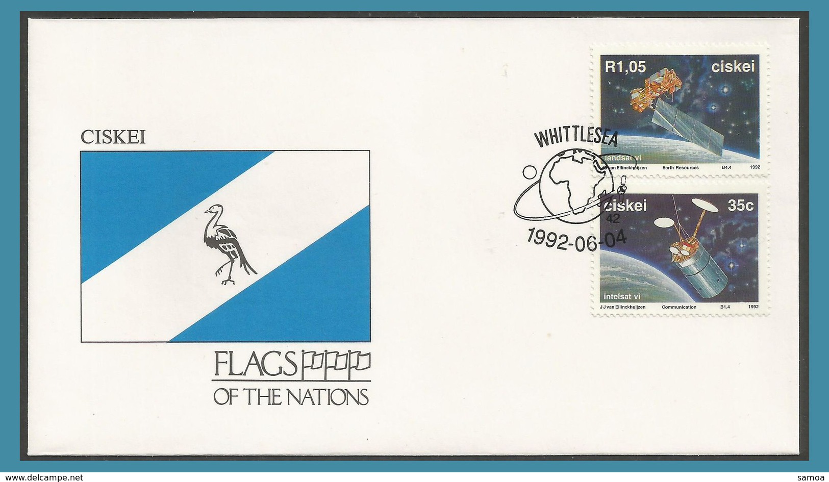 Ciskei 1992 215 + 218 FDC Espace Satellites Survolant L’Afrique Du Sud Landsat Intelsat Drapeau - Ciskei