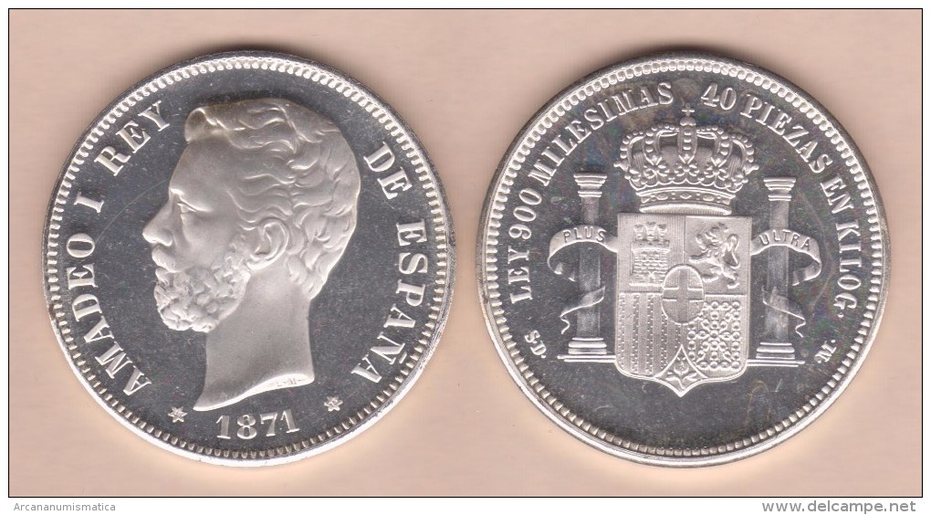 AMADEO I ARRA DE PLATA/SILVER  1.871 #18-75 MÓDULO 5 PESETAS 1.871  SC/UNC  T-DL-11.836 - Verzamelingen