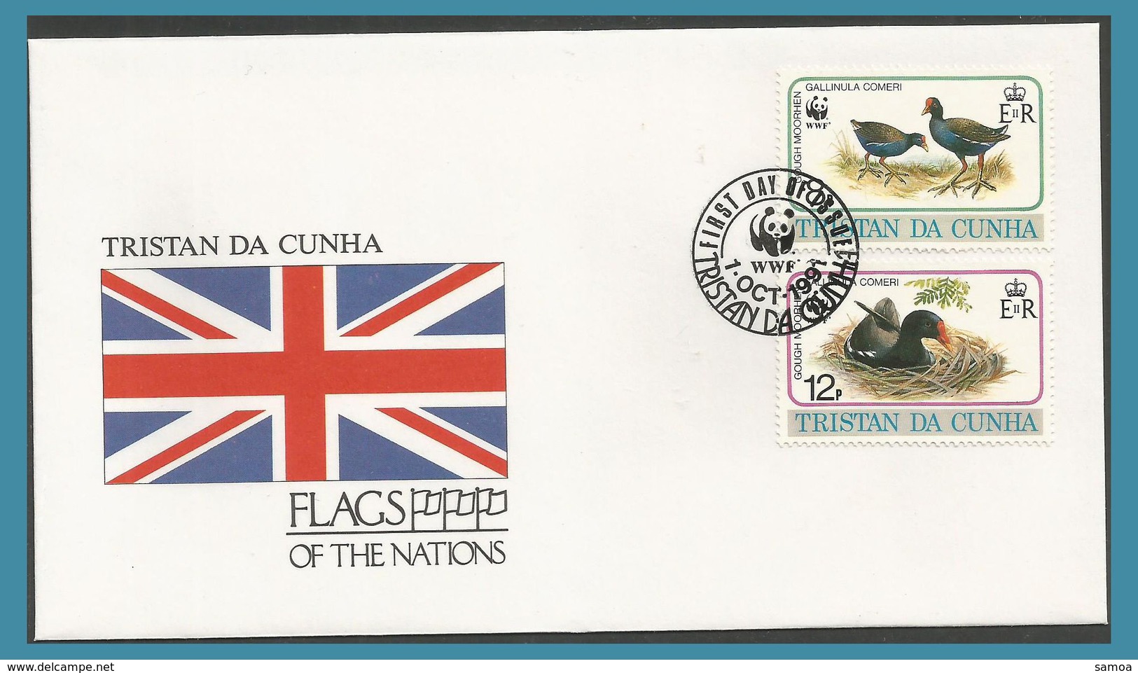 Tristan Da Cunha 1991 491 + 493 FDC Oiseaux Gallinule Poules D’eau Drapeau - Tristan Da Cunha