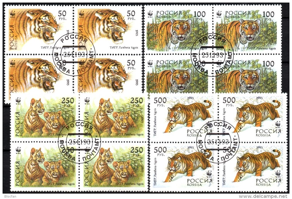 Cats Panthera Tigris Sibirische Tiger 1993 Russland 343/6,VB+12-Bl.o 24€ Naturschutz Bloque Wildlife Sheetlets Ms Russia - Collezioni