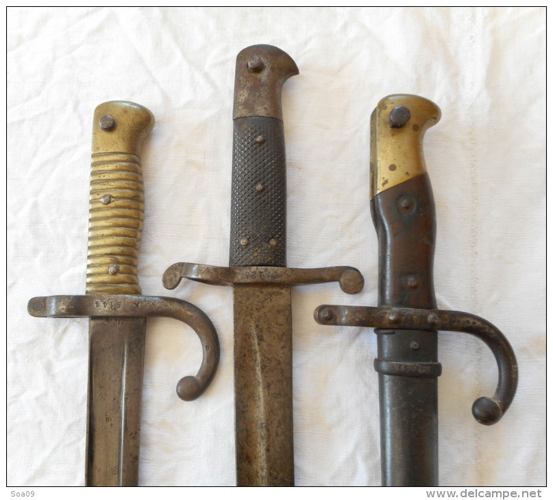 Lot De 3 Baïonnettes Chassepot Gras Enfield 1856 - Knives/Swords