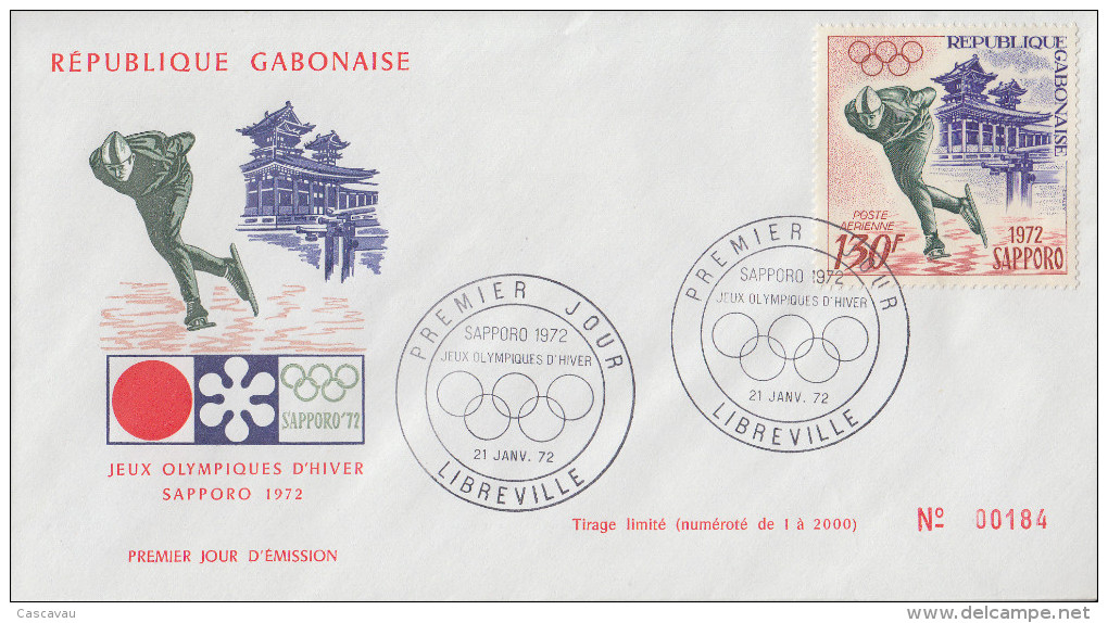 Enveloppe  FDC  1er  Jour  GABON   Jeux  Olympiques  D´ Hiver   SAPPORO   1972 - Winter 1972: Sapporo