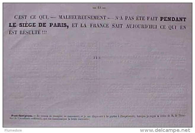 RARE , EO 1883 , BALLONS et PIGEONS FUNESTES POUR  FRANCE, DETAILS INCONNUS  SIEGE de PARIS , Dr VAN HECKE , voir