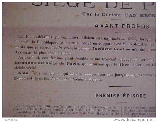 RARE , EO 1883 , BALLONS et PIGEONS FUNESTES POUR  FRANCE, DETAILS INCONNUS  SIEGE de PARIS , Dr VAN HECKE , voir