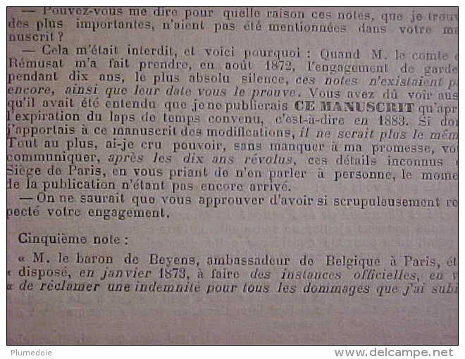 RARE , EO 1883 , BALLONS et PIGEONS FUNESTES POUR  FRANCE, DETAILS INCONNUS  SIEGE de PARIS , Dr VAN HECKE , voir