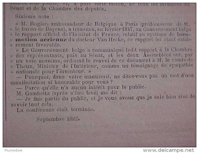 RARE , EO 1883 , BALLONS et PIGEONS FUNESTES POUR  FRANCE, DETAILS INCONNUS  SIEGE de PARIS , Dr VAN HECKE , voir