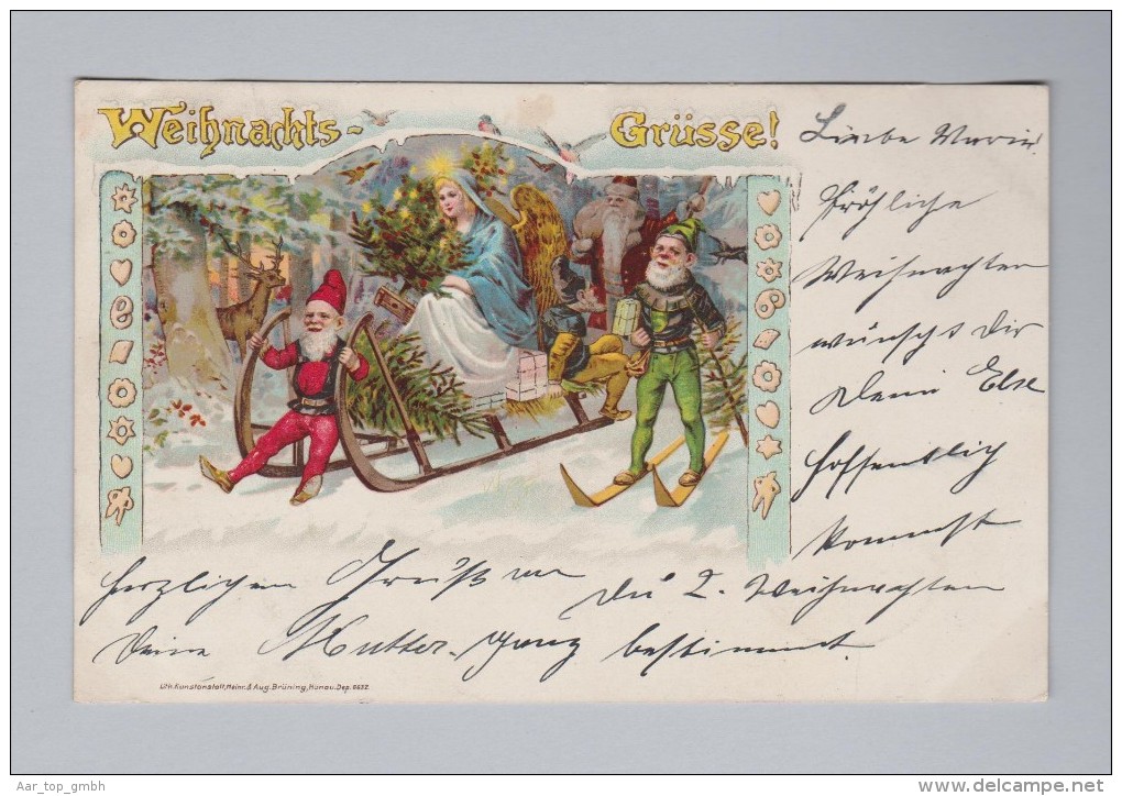 AK MOTIV WEIHNACHTEN 1918-12-24 Barmen Zwerge Engel Santa-Claus Kunst H.A. Brünning #6632 - Santa Claus