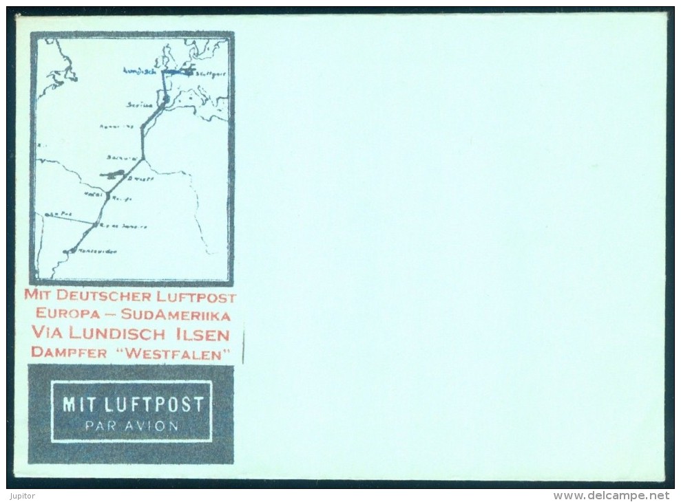 Germany Europa-Sudamerica Via Lundisch Ilsen Dampfer WESTFALEN Unused Airmail Cover - Airmail & Zeppelin