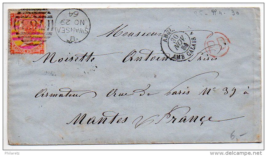 GB : 4p Orange Sur Lettre De 1864 Pour La France - Covers & Documents