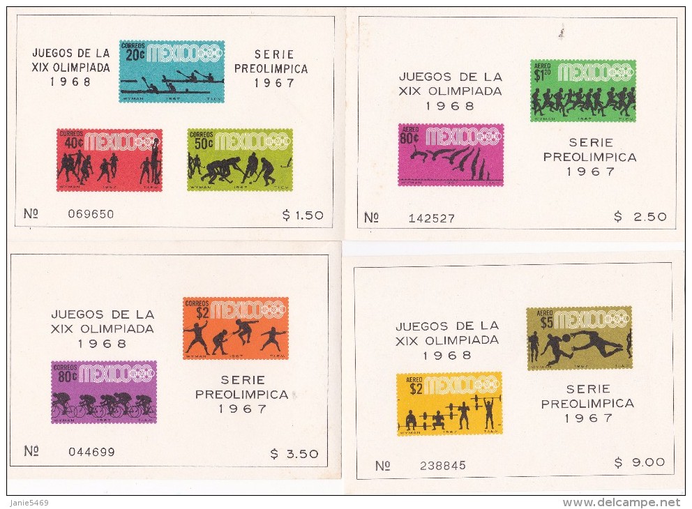 1968 Mexico, Mexico 1967 PreOlympic Issue Set 4 Miniature Sheets MNH - Summer 1968: Mexico City