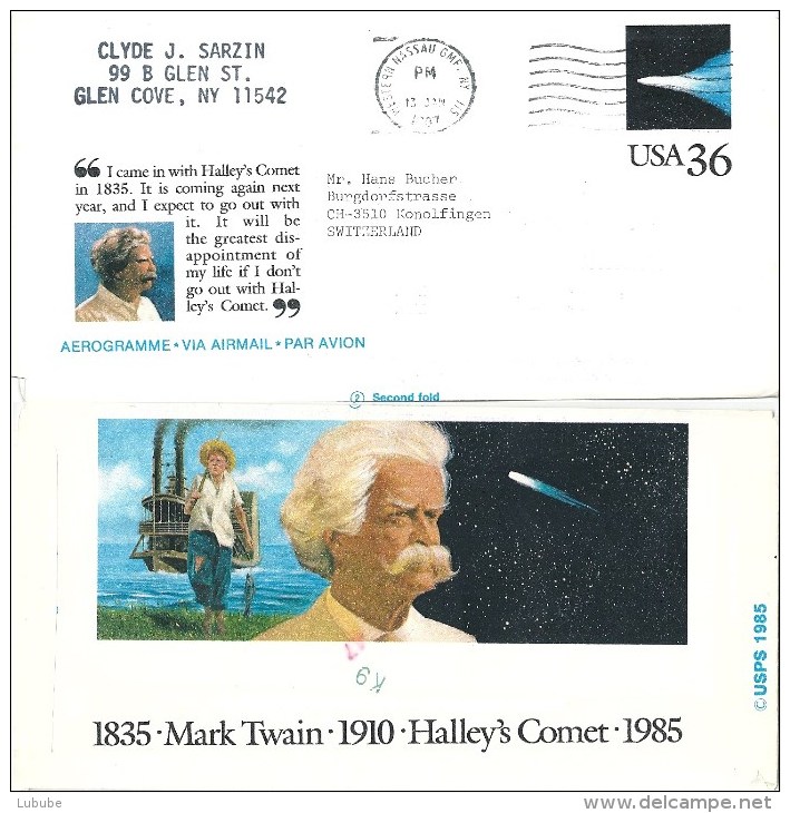 Aerogramm  "Halley's Comet"  Western Nassau - Konolfingen             1987 - 1981-00