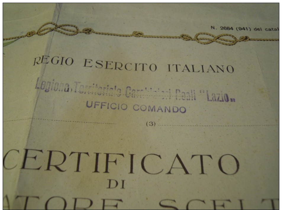 REGIO ESERCITO ITALIANO CARABINIERI REALI CERTIFICATO TIRATORE SCELTO 1940 MARESCIALLO CAPO ROMA - Documenti