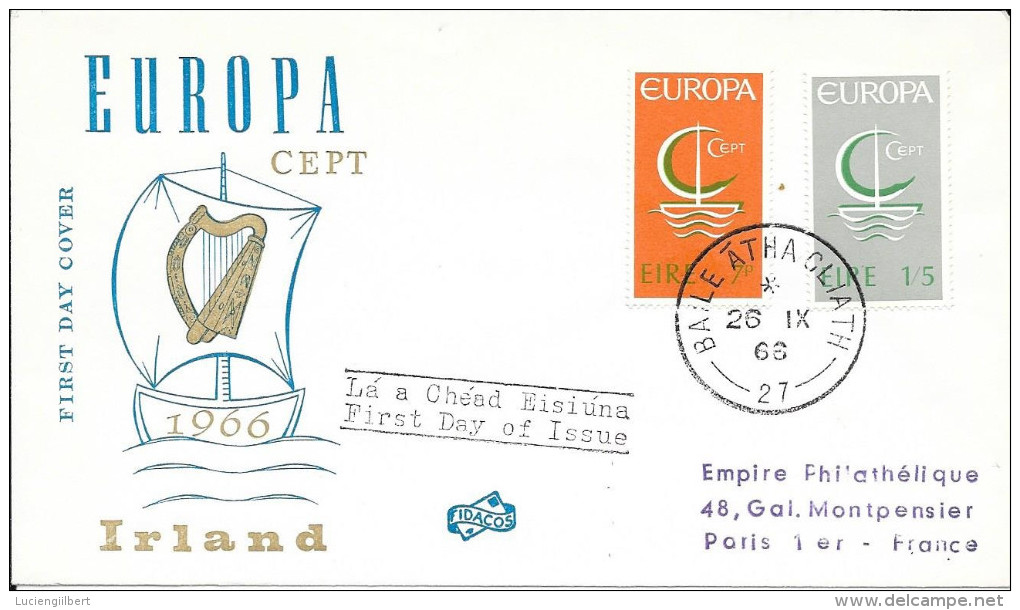 IRLANDE  -  TIMBRE N° 187:188   -   EUROPA     -  FDC  -  1966 - FDC