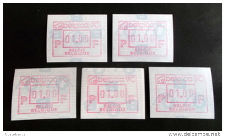 Automatenmarken: Belgien - 5 X BELGICA 90 "KOPFSTEHENDE ATM":N F. - Autres & Non Classés