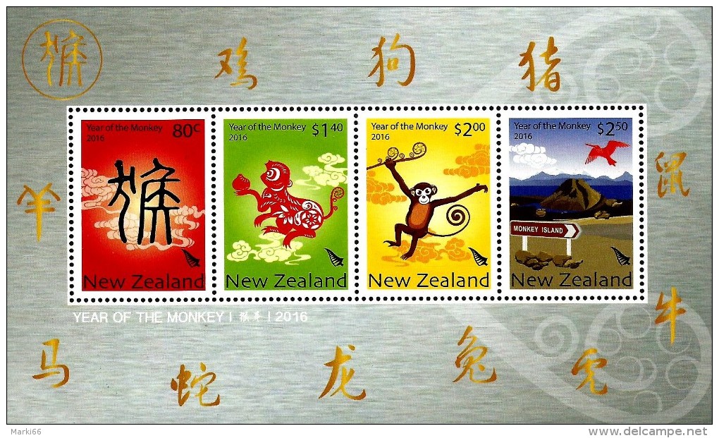 New Zealand - 2016 - Year Of The Monkey - Mint Souvenir Sheet - Nuevos