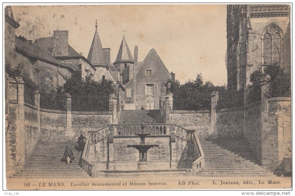 France, LE MANS, Escalier Monumental Et Maison Scarron, 1913 Used Postcard CPA [18227] - Le Mans