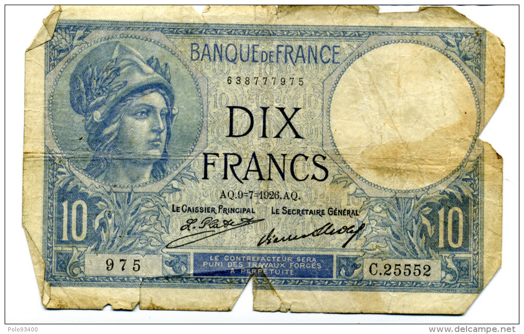 10 FRANCS 1926 - 10 F 1916-1942 ''Minerve''