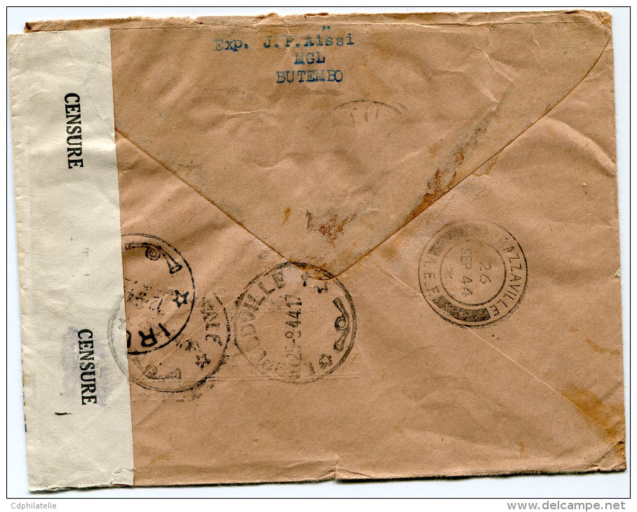 CONGO BELGE LETTRE CENSUREE DEPART BUTEMBO 8-9-44 POUR LA FRANCE - Cartas & Documentos