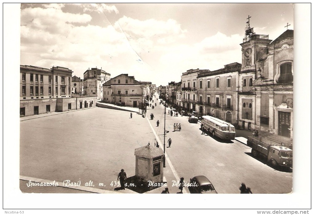 CT--N--01848--  SPINAZZOLA ( BARI ) Alt. M. 435 - PIAZZA PLEBISCITO - ANIMATISSIMA-AUTOBUS -CAMION-AUTO -VIAGGIATA 1958 - Altri & Non Classificati