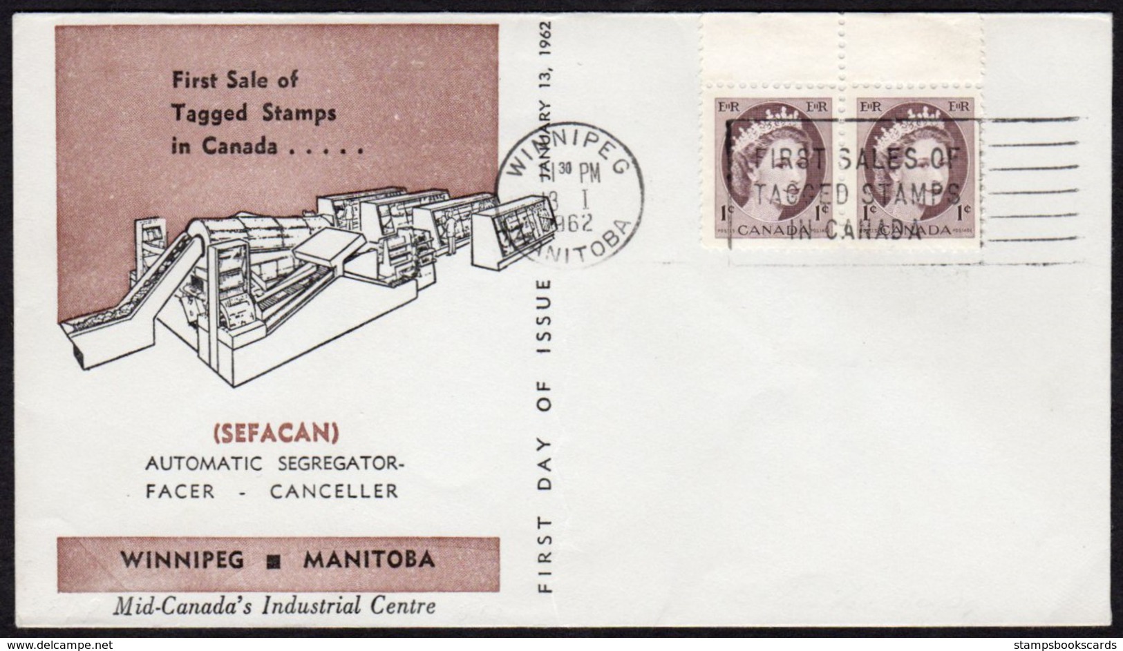 Winnipeg Manitoba Tagged Stamps Commemorative Cover 1962 - HerdenkingsOmslagen