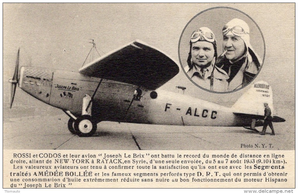 Rossi Et Codos Et Leur Avion Blériot ´Joseph Le Brix´ - 1933  -  CPA - Aviateurs