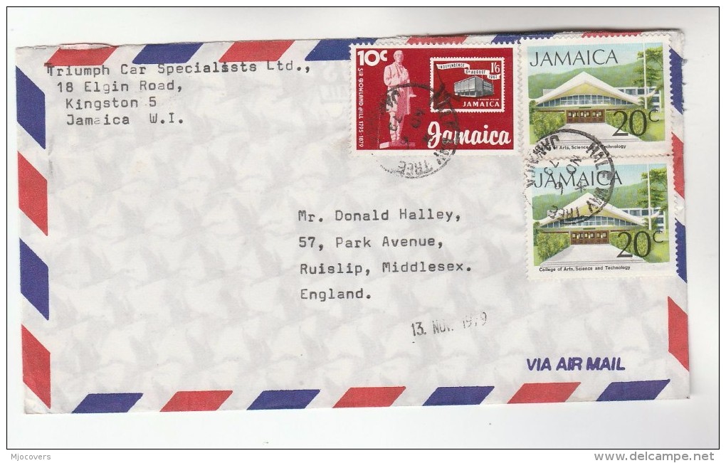 1976 Air Mail JAMIACA COVER Stamps ROWLAND HILL STAMP ON STAMPS Etc To GB - Sellos Sobre Sellos