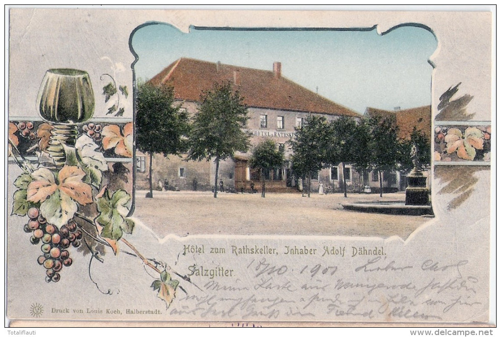 SALZGITTER Hotel Zum Rathskeller Inh Adolf Dähndel Jugendstil Passepartout 17.10.1901 Gelaufen - Salzgitter