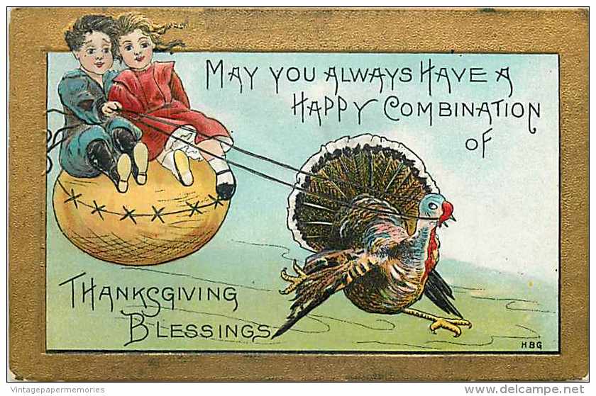 252179-Thanksgiving, Leubrie & Elkus No 2263-1, HB Griggs, Children Riding A Turkey Drawn Push Ball - Giorno Del Ringraziamento