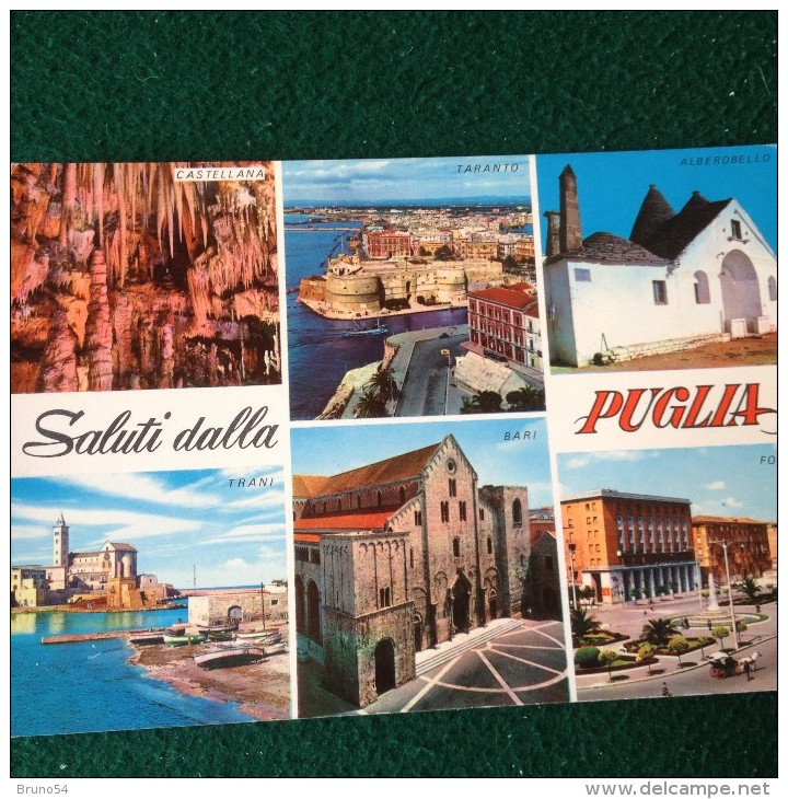 Cartolina Saluti Dalla Puglia ,Castellana,Taranto,Alberobello,Trani,Bari E Foggia Viaggiata 1960 - Other & Unclassified