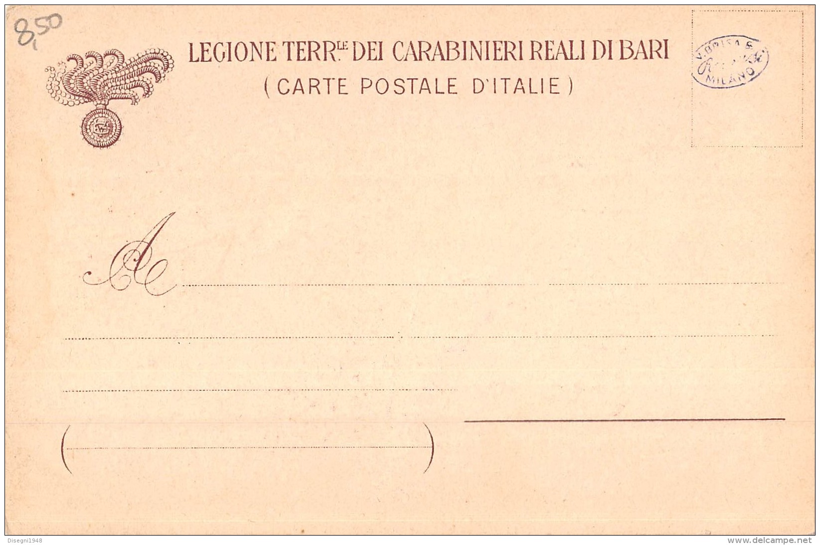 05972 "CARABINIERI REALI  - LEGIONE TERRITORIALE DI BARI" CART. ILL. ORIG. NON SPEDITA - Reggimenti