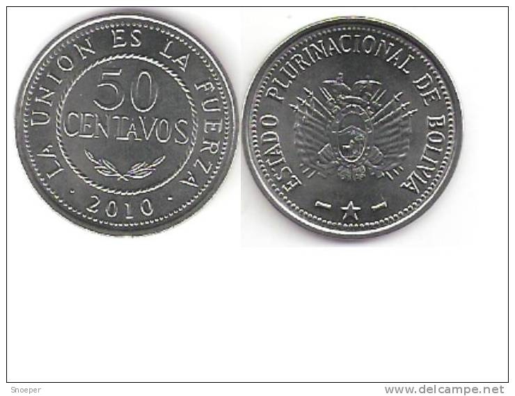 Bolivia 50 Centavos 2010 , Km 216!!!unc!!!! *new Denomination  :estado Plurinacional De Bolivia - Bolivia