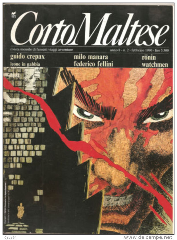 CORTO MALTESE ANNO 8 N.2 1990 INSERTO WATCHMEN RONIN MANARA - Corto Maltese