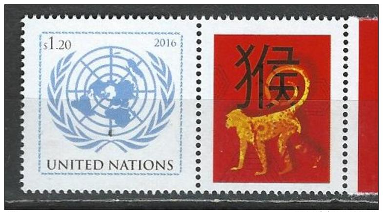 UN-New York. Scott # 1126 MNH Personalized Stamp With Label. Lunar Year Of The Monkey  2016 - Unused Stamps