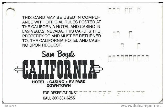 California Casino Las Vegas, NV - 1st Issue Slot Card - No Black Box - No Mfg Mark - Casino Cards