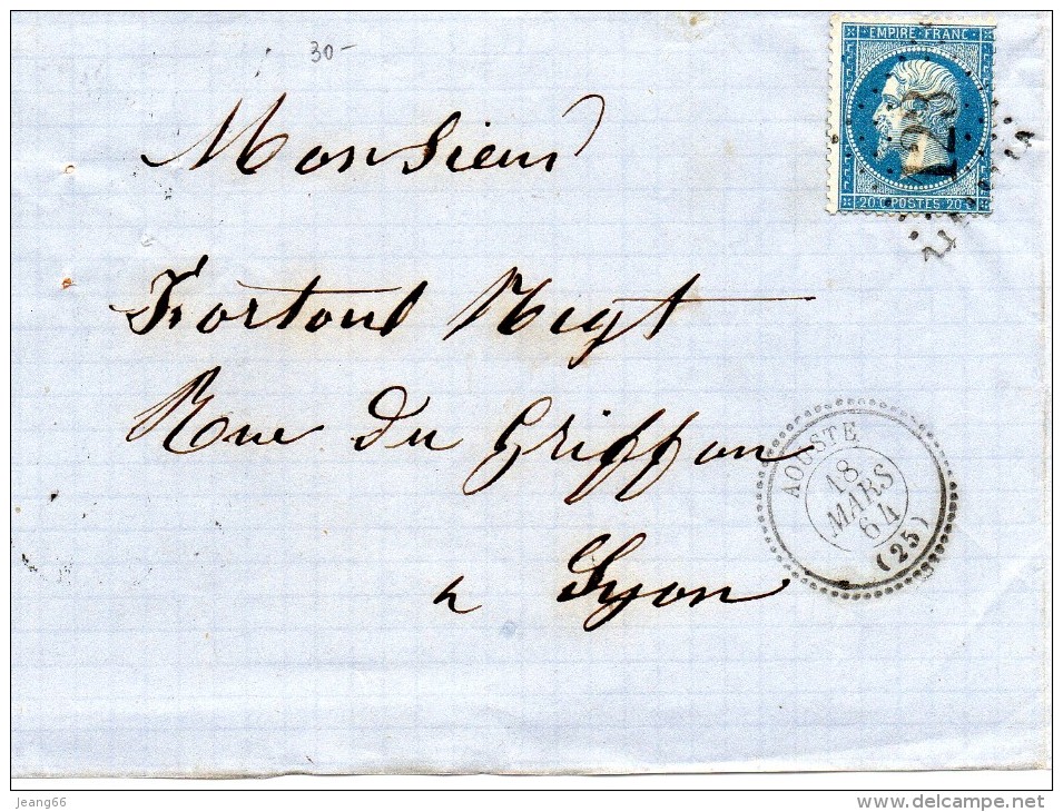 G.C.123 AOUSTE (25) Sur N°22-cachet 22-devant De Lettre,le 18/3/64. - 1849-1876: Période Classique