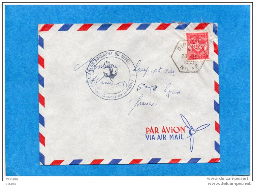 MARCOPHILIE-lettre- FM  NIGER  -cad  Hexagonal DIRKOU+ Cachet  BAT Autonome1950- Stamp FM N°12-Destination Françe - Storia Postale