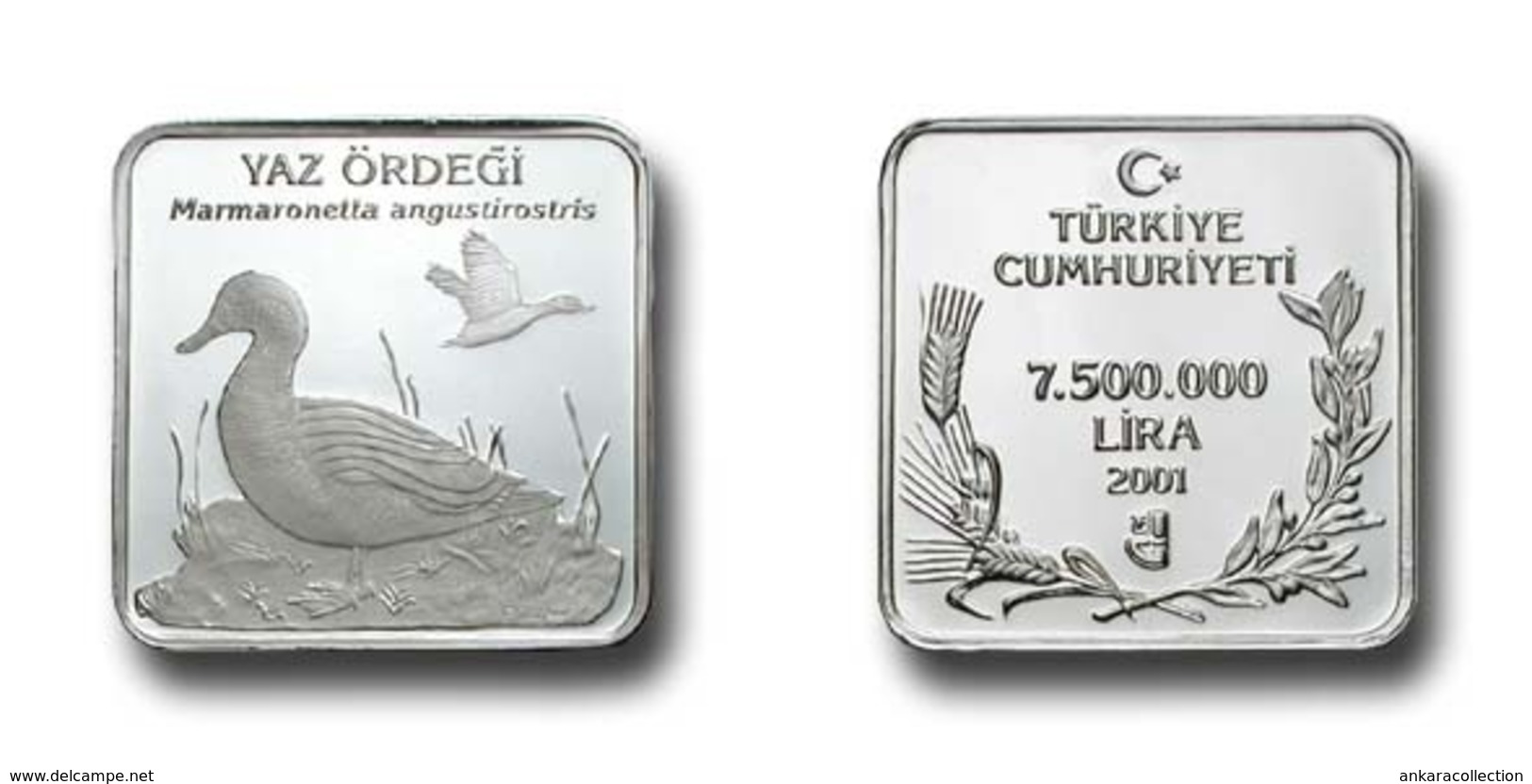 AC - MARBLED DUCK MARBLED TEAL COMMEMORATIVE SILVER COIN BIRDS OF TURKEY SERIES #11 TURKEY 2001 PROOF UNC - Turkey