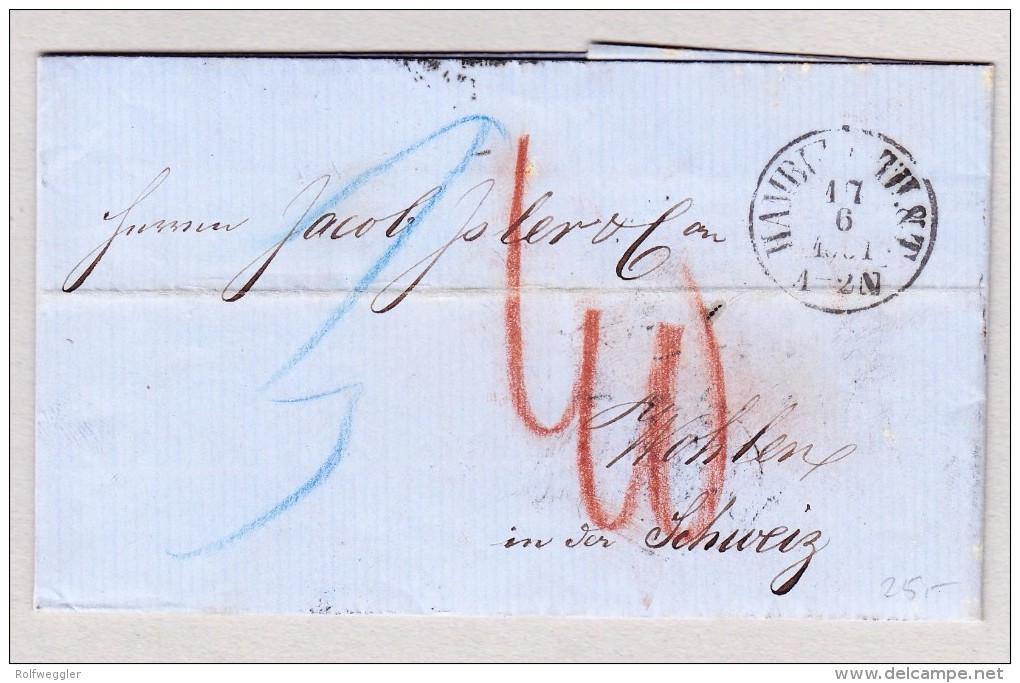 Heimat Schweiz AG Wohlen 18.6.1861 AK-ST + Zug 14 Aarau-Winterthur Auf Brief Aus Hamburg - Briefe U. Dokumente