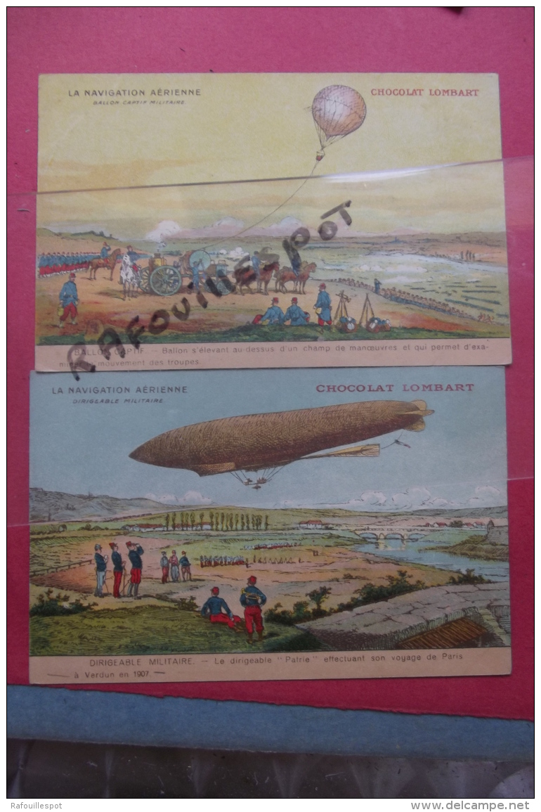 Cp La Navigation Aerienne Ballon Captif Militaire + Dirigeable Lot 2pub Chocolat Lombard - Globos