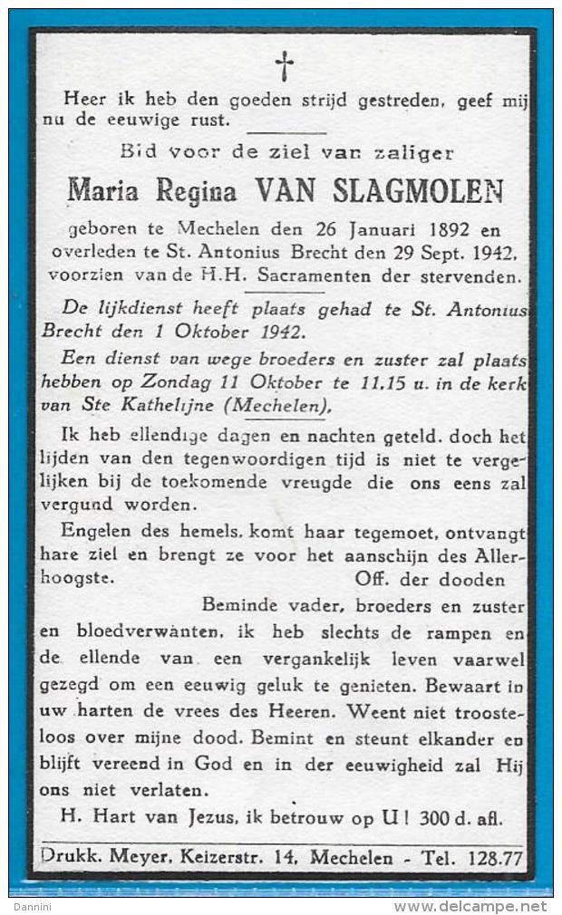 Bidprentje Van Maria Regina Van Slagmolen - Mechelen - St Antonius Brecht - 1892 - 1942 - Images Religieuses