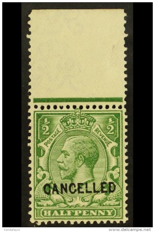 1913 &frac12;d Green, SG 351, An Attractive Marginal Example Bearing A Type 24 "CANCELLED" Overprint, Spec Cat... - Non Classificati