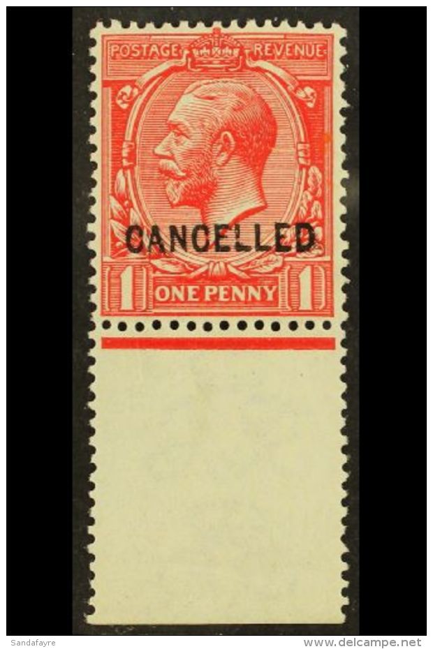 1912 1d Bright Scarlet, SG 357, An Attractive Marginal Example Bearing A Type 24 "CANCELLED" Overprint, Spec Cat... - Non Classificati