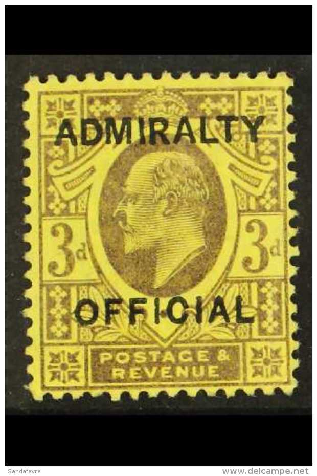 OFFICIALS ADMIRALTY 1903 3d Dull Purple On Orange-yellow, SG O106, Some Slight Adhesion On Reverse, Otherwise Fine... - Non Classificati