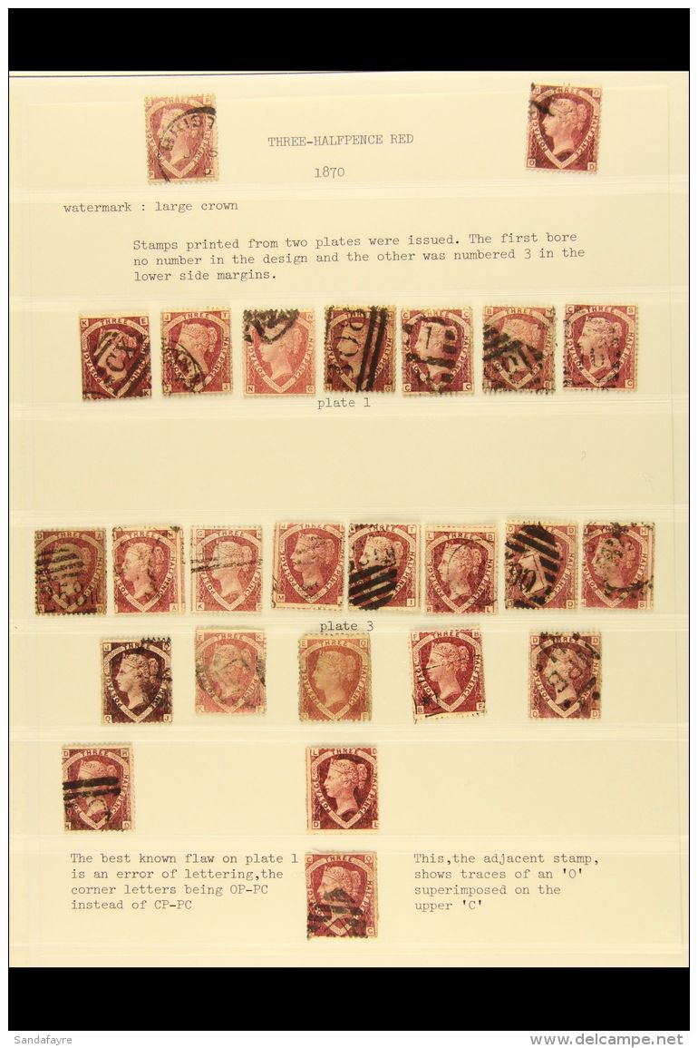 1870 1&frac12;d "SHIELD" GROUP. An Interesting Range Of The 1870 1&frac12;d Red 'shield' Stamps (SG 51/52)... - Altri & Non Classificati