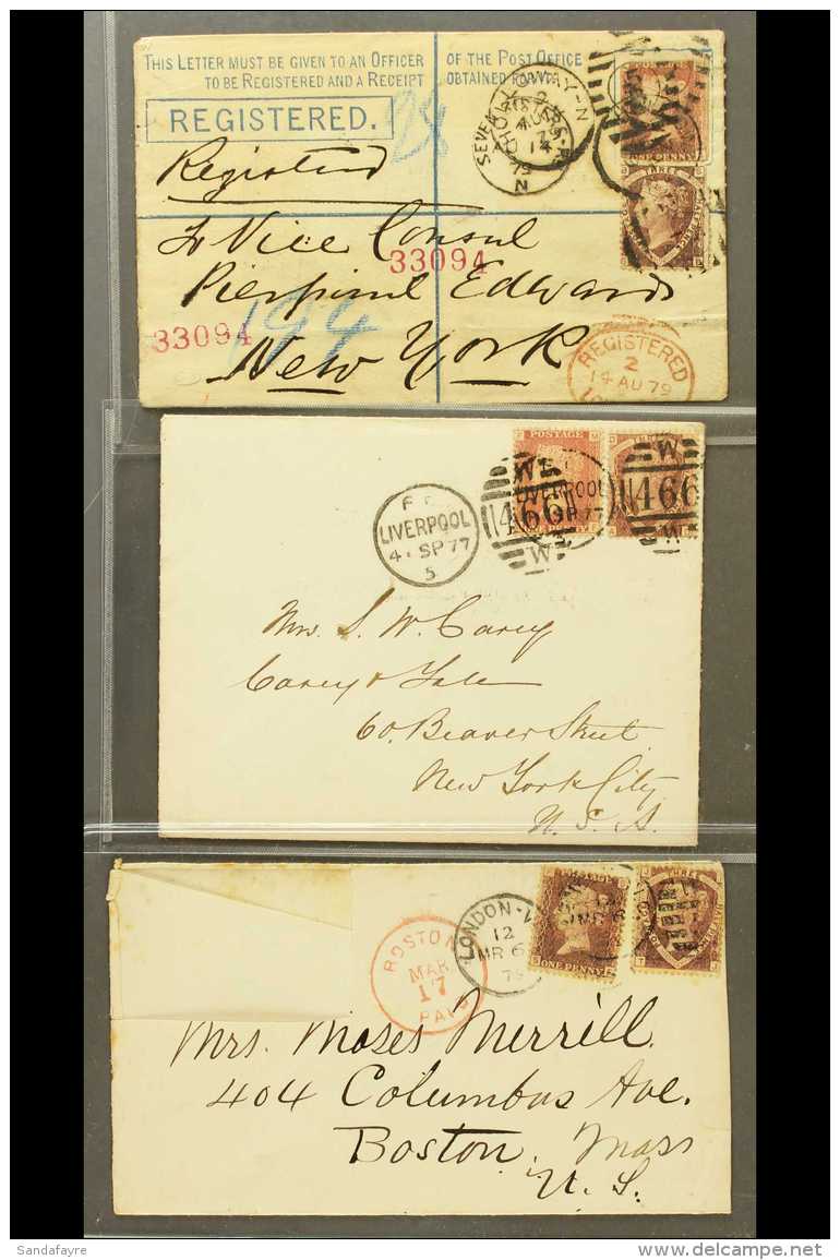 1870 &frac12;d "SHIELD" COVERS 1877-79 Three Envelopes With 1d Plus 1&frac12;d Frankings, All To The USA With One... - Altri & Non Classificati