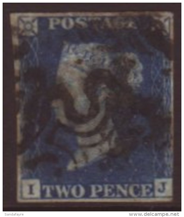 1840 2d Blue 'IJ' Plate 2, SG 5, Used With Several Black Maltese Cross Postmarks, 3+ Margins, Small Corner Crease.... - Altri & Non Classificati