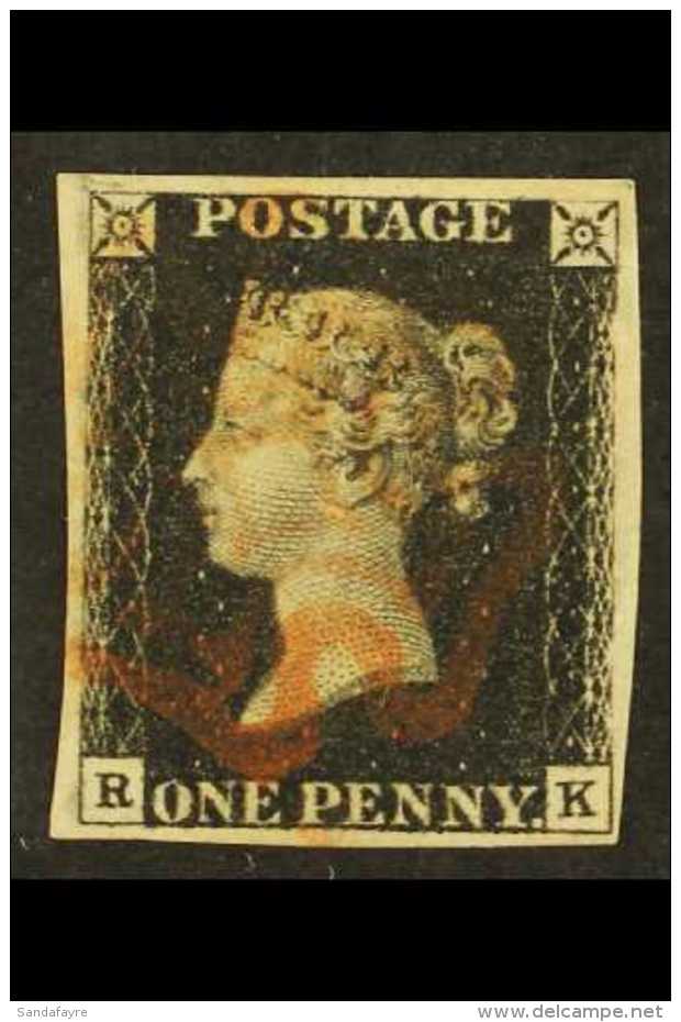 1840 1d Intense Black 'RK' Plate 5, SG 1, Very Fine Used With 4 Margins &amp; Red MC Cancellation. For More... - Non Classificati