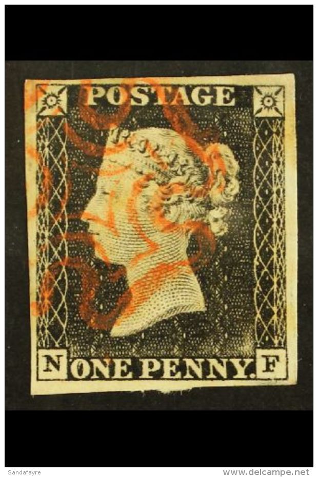 1840 1d Grey-black 'NF' Plate 1a, SG 3, Very Fine Used With 4 Large Margins And Pretty Red MC Pmk. A Beauty. For... - Non Classificati